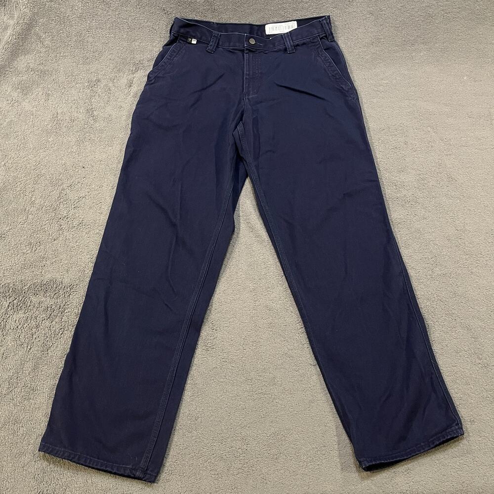Carhartt FR Flame Resistant Navy Canvas Straight Leg Work Pants Men's Size 33x32